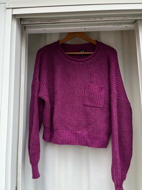 GAP Women's Raspberry Cotton Crewneck Pocket Sweater